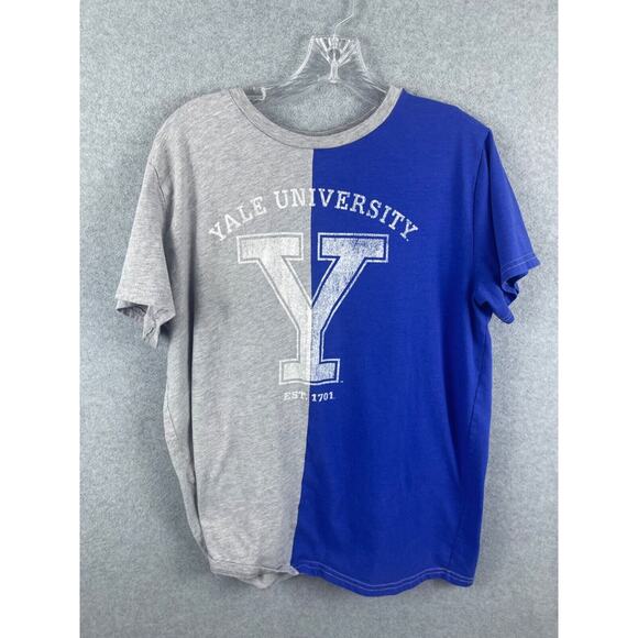 Yale University Shirt‎ Women's XL Blue Gray Vertical Color Blocked Short Sleeve - Picture 1 of 8